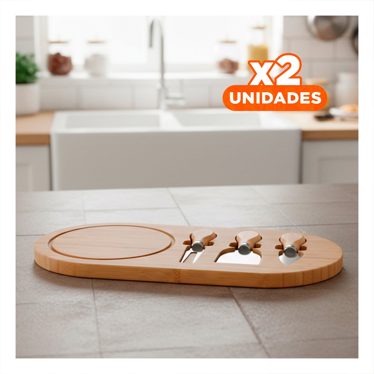 PACK2 CONJUNTO GOURMET DE CUCHILLOS Y TABLA DE MADERA PARA APERITIVOS MADERA Y+REGALO STICKER - 1