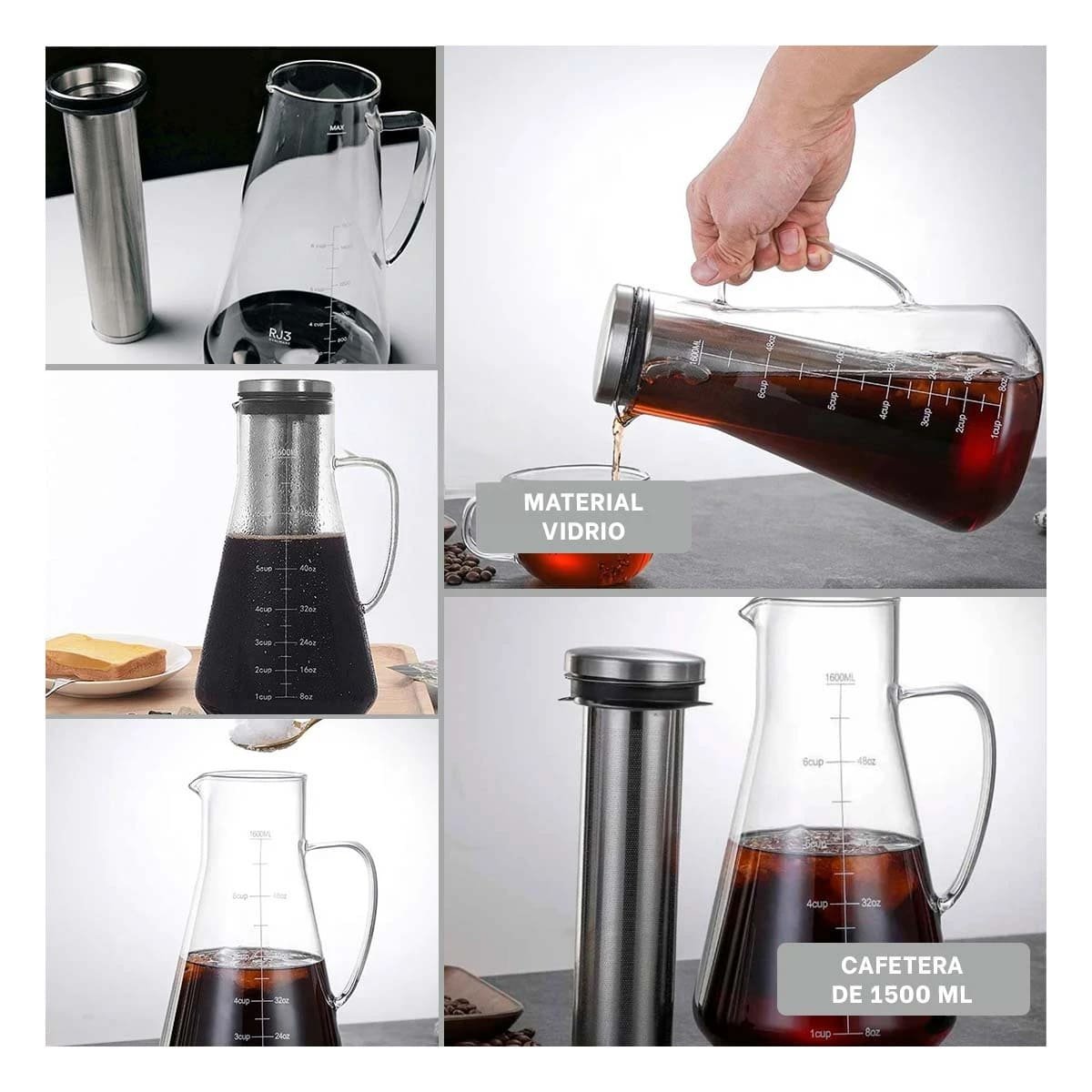RECIPIENTE COMPACTO PARA SERVIR CAFE EN VIDRIO TRANSPARENTE 26 X 13,5 CM Y+LIGAS REGALO - 5