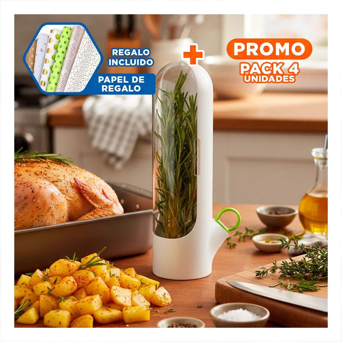 PACK4 CONSERVADOR ORGANIZADO PARA GUARDAR HIERBAS AROMATICAS BLANCO Y+PAPEL REGALO - 1