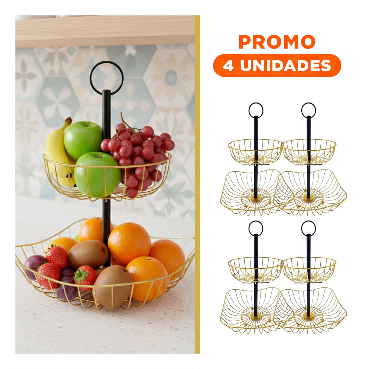PACK4 TORRE DE FRUTAS DE 2 NIVELES PARA BUFFET Y REUNIONES DORADO Y+REGALO STICKER - 1