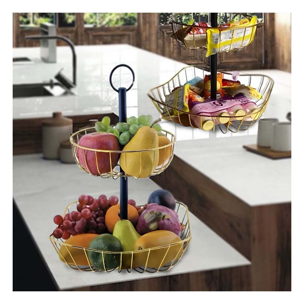 PACK4 TORRE DE FRUTAS DE 2 NIVELES PARA BUFFET Y REUNIONES DORADO Y+REGALO STICKER - 5