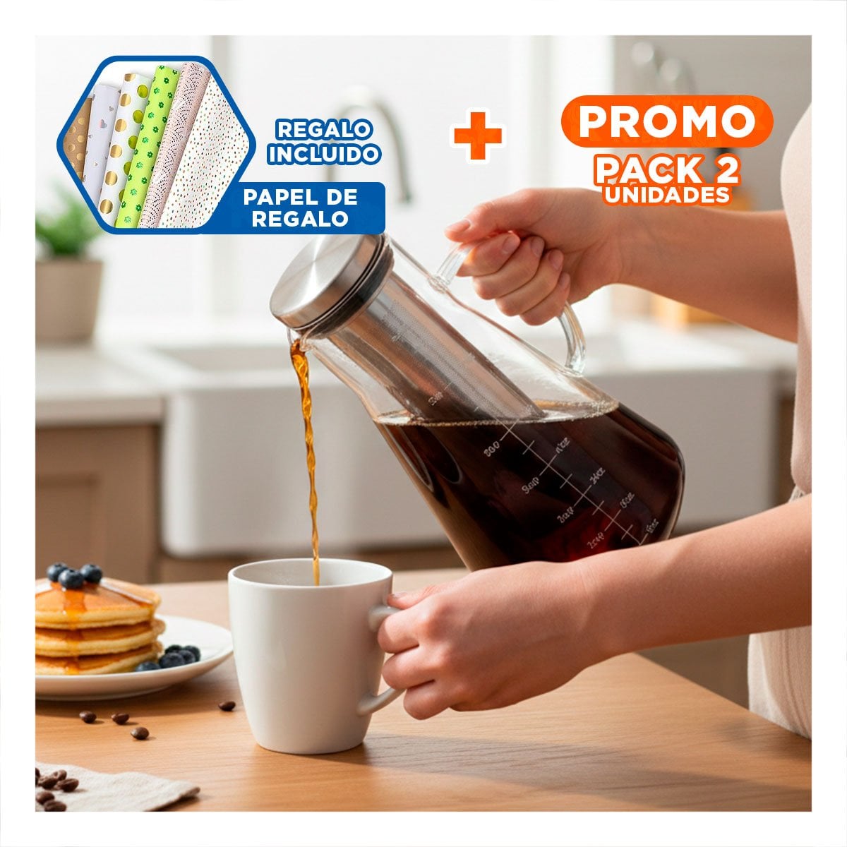 PACK2 CONTENEDOR ELEGANTE PARA PREPARAR CAFE EN VIDRIO TRANSPARENTE 26 X 13,5 CM Y+PAPEL REGALO - 1