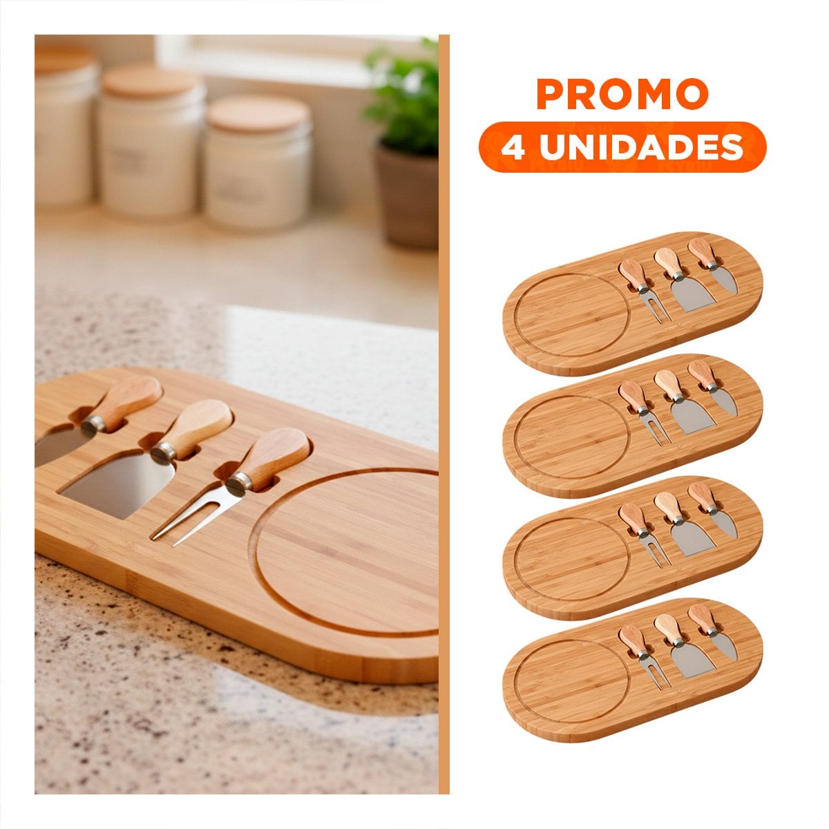 PACK4 ACCESORIO GOURMET PARA SERVIR QUESOS CON 3 CUCHILLOS DE MADERA Y+REGALO STICKER - 1