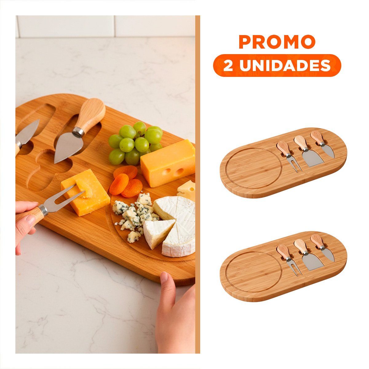 PACK2 CONJUNTO DE CUCHILLOS Y TABLA PARA PREPARAR PICADAS DE QUESOS MADERA - 1