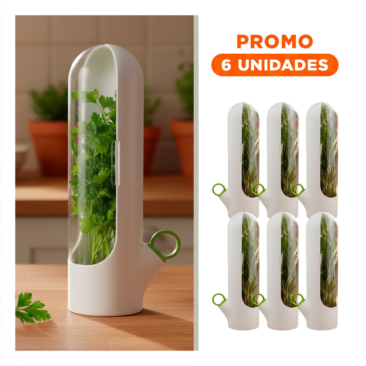 PACK6 DEPOSITO MODERNO PARA GUARDAR HIERBAS FRESCAS Y AROMATICAS Y MANTENER SU AROMA BLANCO - 1
