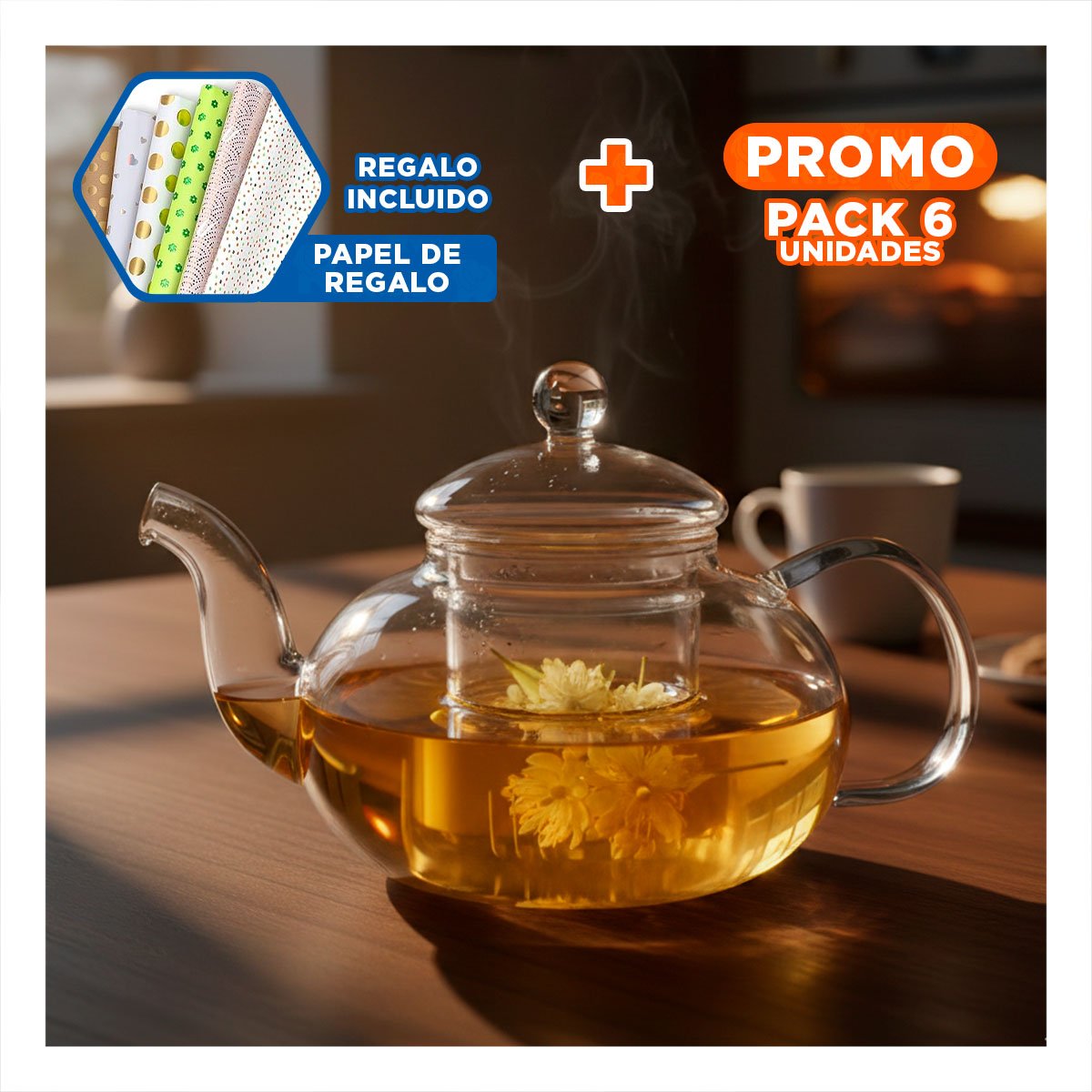 PACK6 INFUSOR ELEGANTE PARA SERVIR TE EN HOGAR Y OFICINA 1000 ML Y+PAPEL REGALO - 1