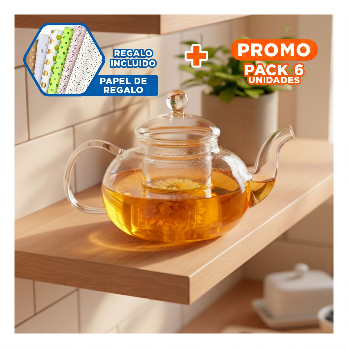 PACK6 HERVIDOR DE TE PROFESIONAL PARA COCINA Y OFICINA 800 ML Y+PAPEL REGALO - 1