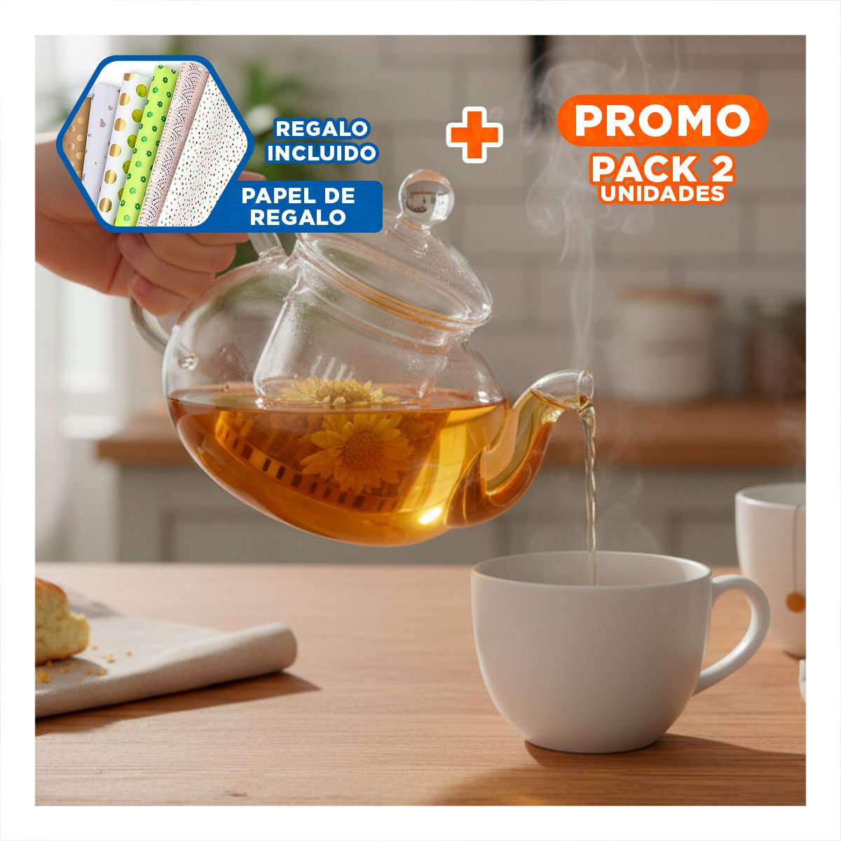 PACK2 JARRA DE VIDRIO MODERNA PARA COCINA Y OFICINA 1000 ML Y+PAPEL REGALO - 1