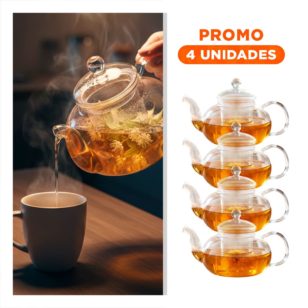 PACK4 INFUSOR DE VIDRIO TRANSPARENTE PARA PREPARAR TE DE HIERBAS 1000 ML Y+REGALO STICKER - 1