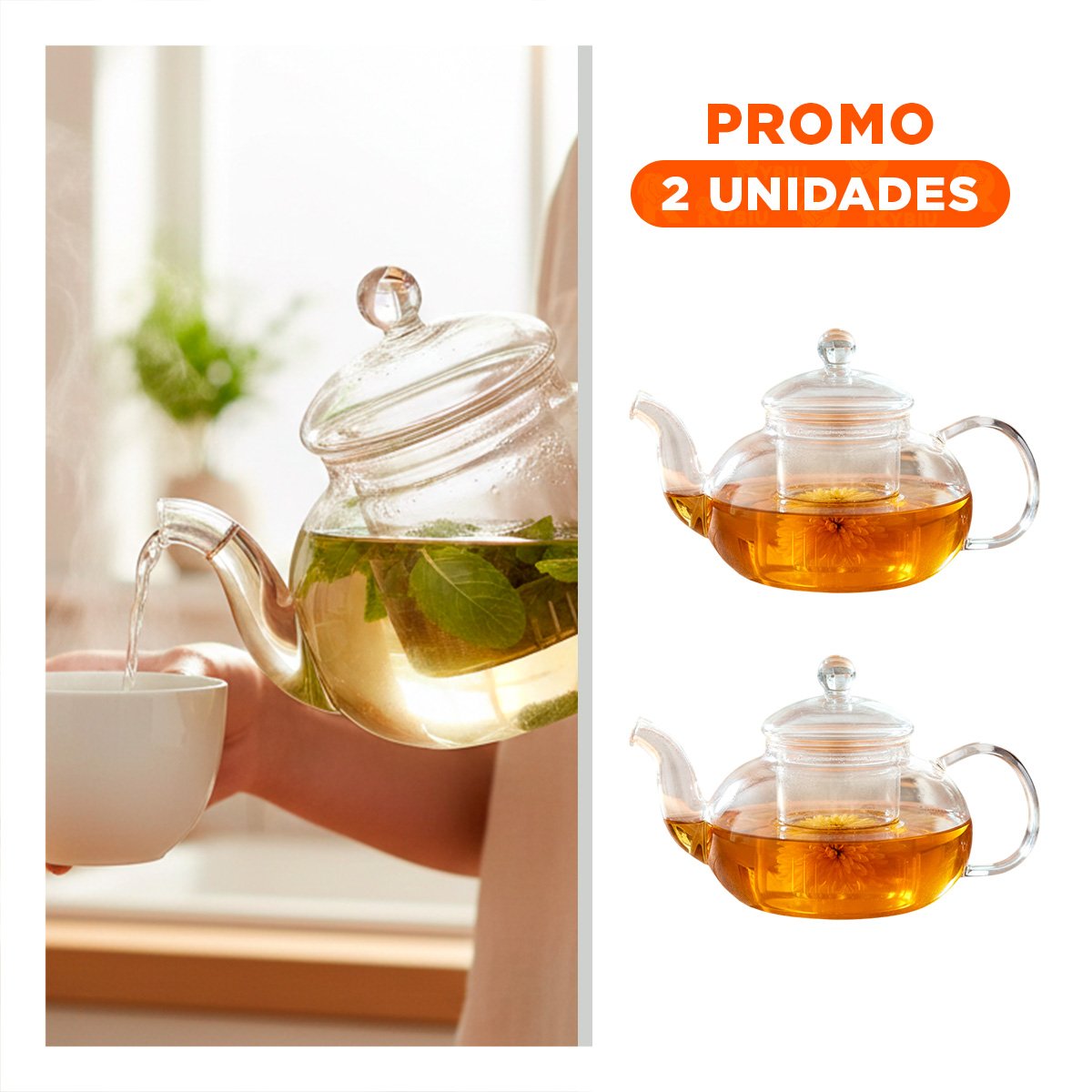 PACK2 JARRA TRANSPARENTE PARA SERVIR TE Y OTRAS INFUSIONES 1000 ML - 1
