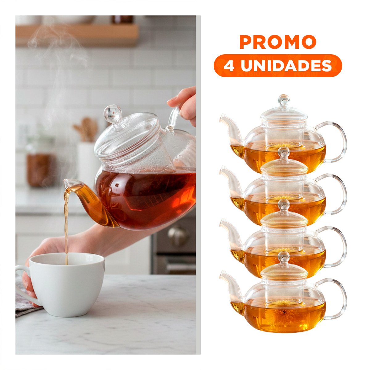 PACK4 EQUIPO DE TE ELEGANTE PARA PREPARAR INFUSIONES AROMÁTICAS 800 ML Y+REGALO STICKER - 1