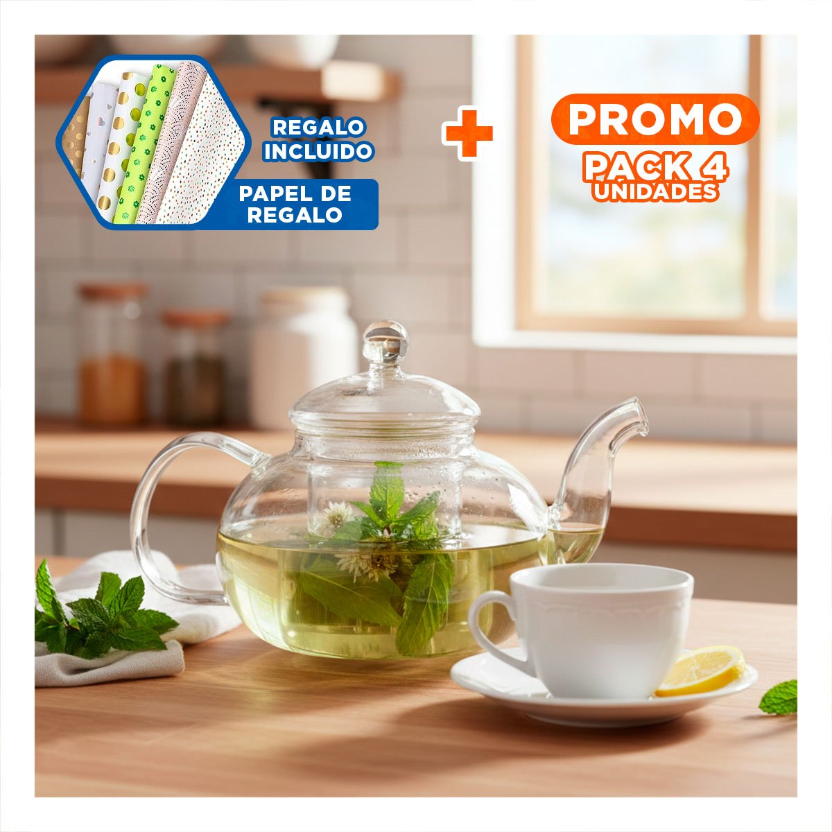 PACK4 UTENSILIO PROFESIONAL PARA BEBIDAS CALIENTES Y DESAYUNOS 800 ML Y+PAPEL REGALO - 1