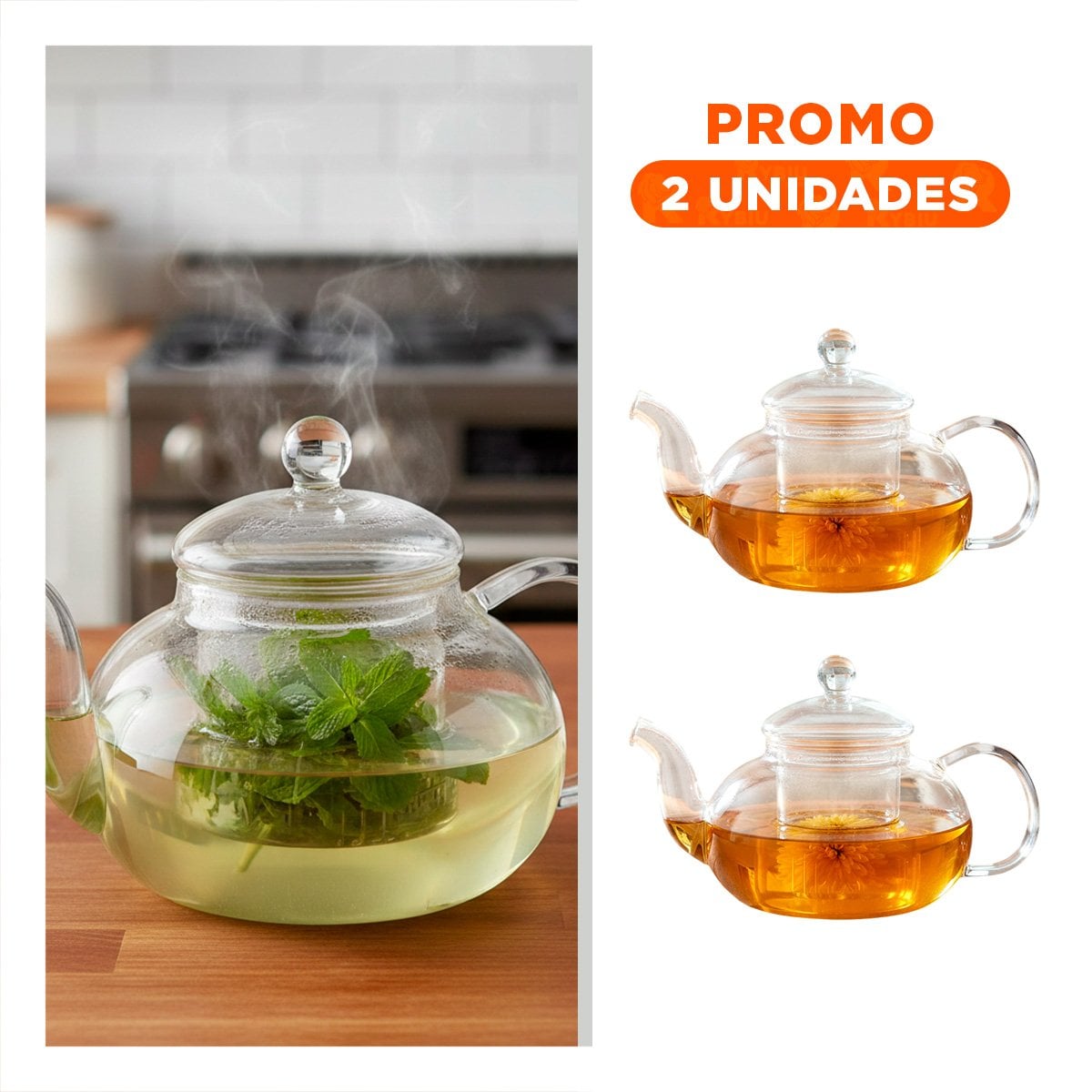 PACK2 UTENSILIO DE COCINA TRANSPARENTE PARA PREPARAR TE 800 ML - 1