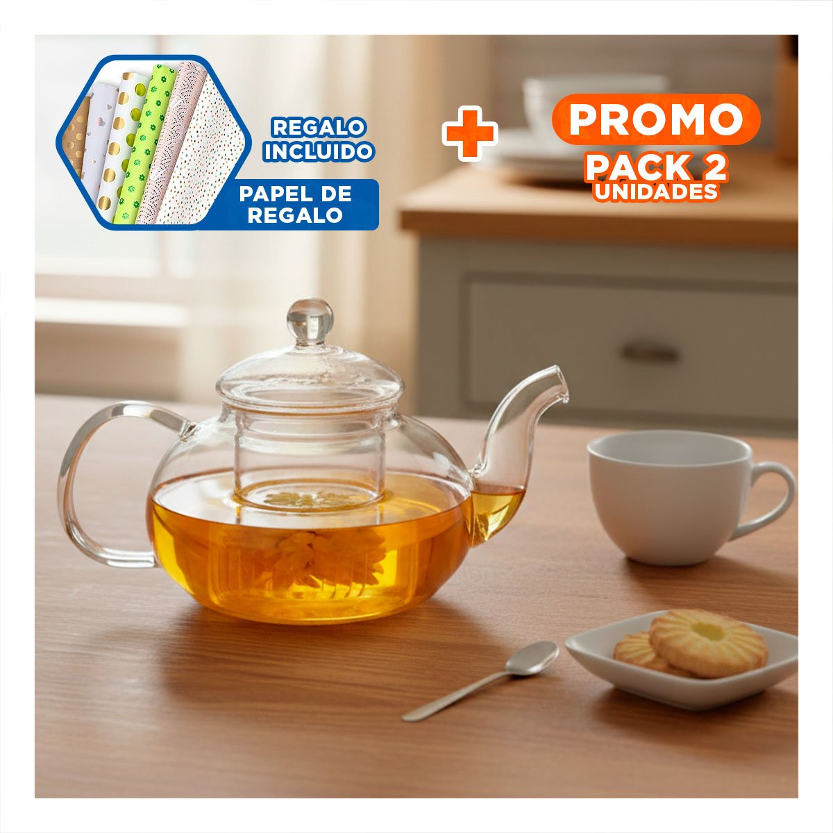 PACK2 UTENSILIO ELEGANTE PARA SERVIR INFUSIONES EN OFICINA 800 ML Y+PAPEL REGALO - 1