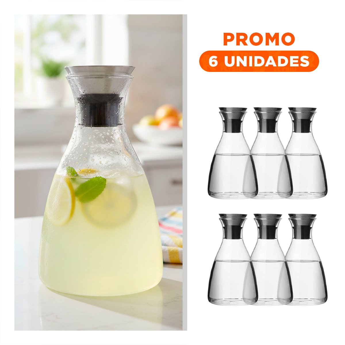PACK6 ARTICULO PARA AGUA Y JUGOS DIARIOS PARA ACOMPAÑAR TRANSPARENTE 1600 ML - 1