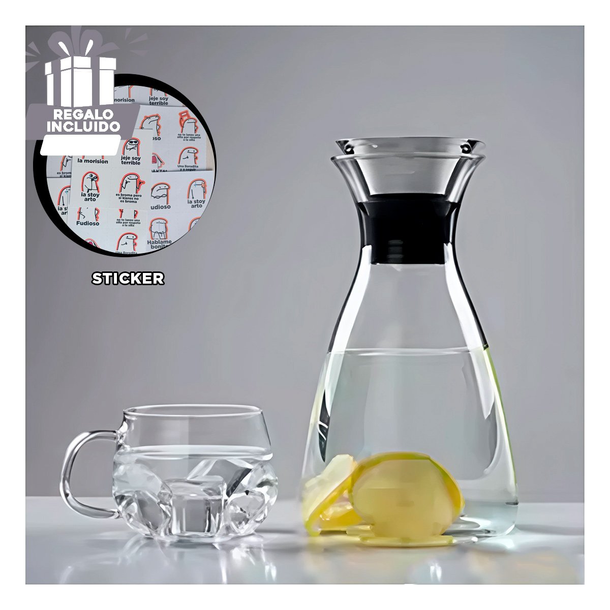 RECIPIENTE PARA BEBIDAS DIARIAS TRANSPARENTE 1600 ML Y+REGALO STICKER - 1