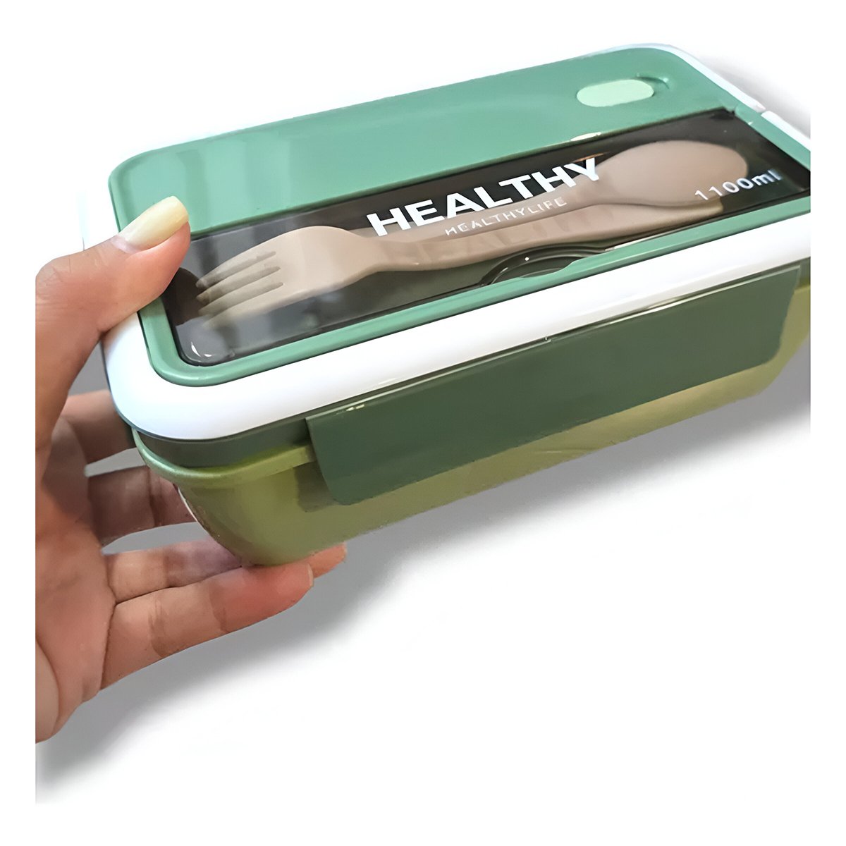 PACK4 CAJA RECTANGULAR CON CUBIERTOS PARA COMIDA CASERA 1100ML VERDE - 5