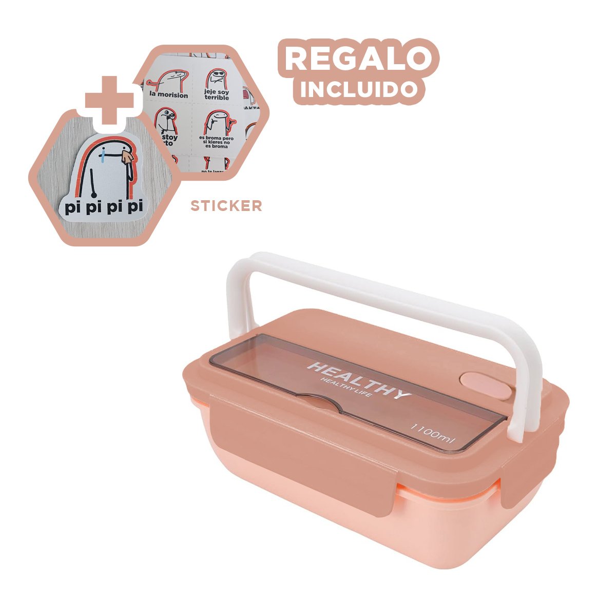 ENVASE SEGURO PARA MANTENER FRESCO LOS ALIMENTOS 1100ML Y CUBIERTOS MELON Y+REGALO STICKER - 1