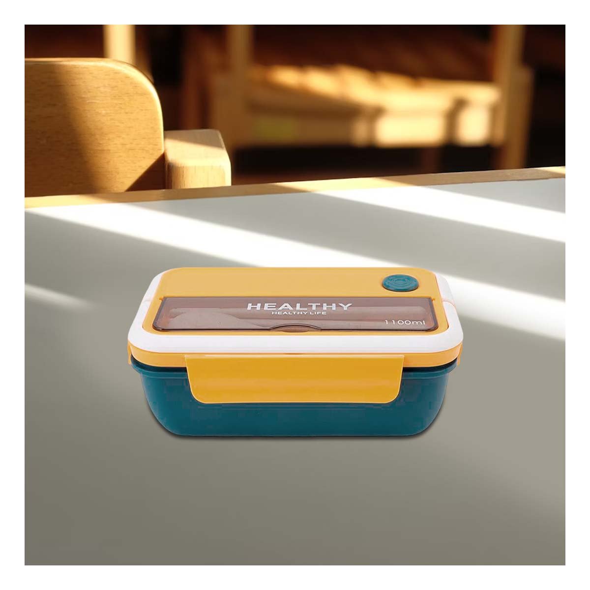 PACK2 CAJA CON CUBIERTOS PARA ALMUERZOS PARA LLEVAR 1100ML AMARILLO Y AZUL - 3