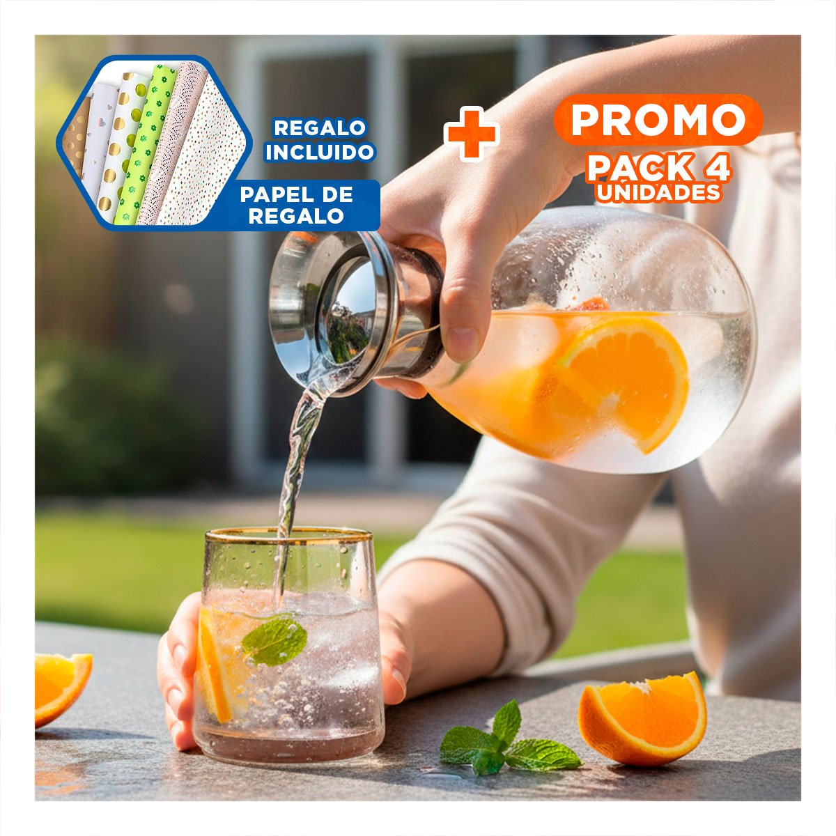 PACK4 ENVASE PARA ACOMPAÑAR REFRESCOS Y JUGOS NATURALES TRANSPARENTE 1600 ML Y+PAPEL REGALO - 1