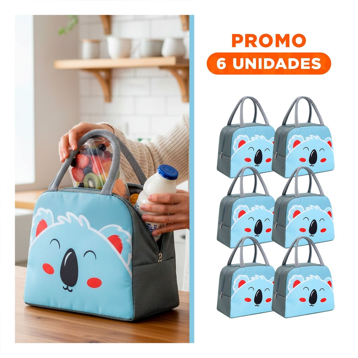 PACK6 BOLSA DE ALMUERZO TERMICA FACIL DE TRANSPORTAR Y GUARDAR KOALA PLOMO OSCURO - 1