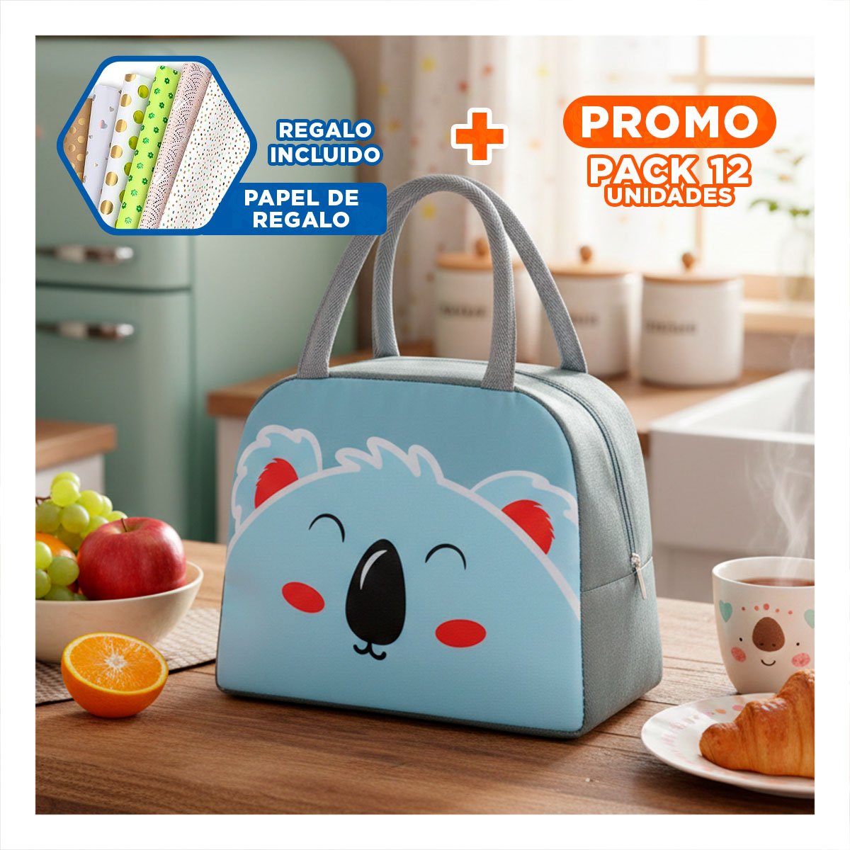 PACK12 TUPPER TERMICO FACIL DE TRANSPORTAR Y USAR KOALA PLOMO OSCURO Y+PAPEL REGALO - 1