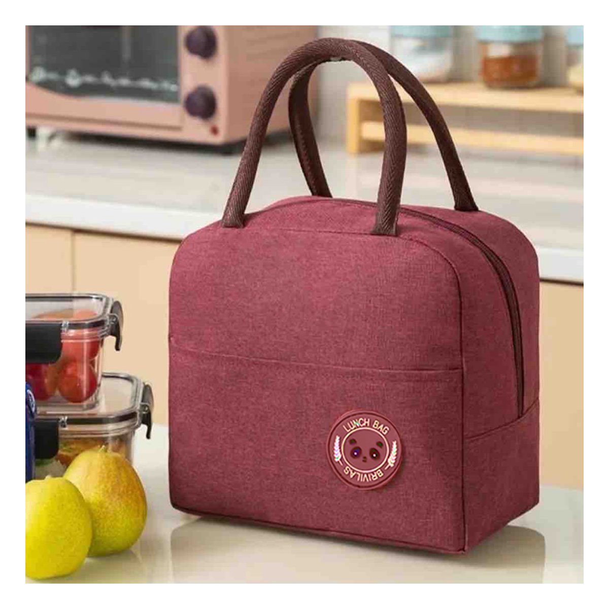 PACK4 LUNCH BOX TERMICA Y BOLSILLO EXTERIOR IDEAL PARA OFICINA Y ESCUELA GUINDA Y+PAPEL REGALO - 2
