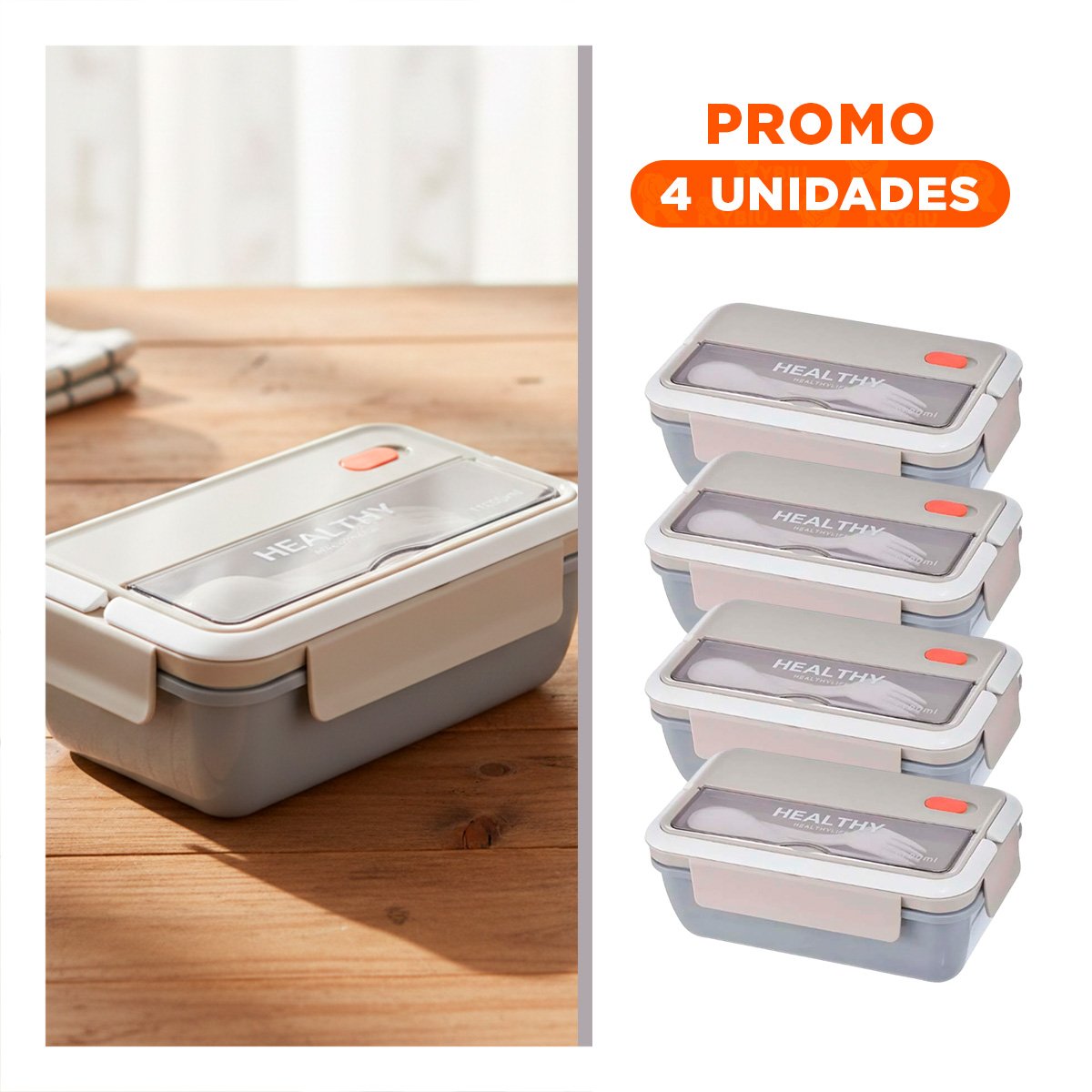 PACK4 ARTICULO PRACTICO PARA GUARDAR ALIMENTOS 1100ML Y CUBIERTOS PLOMO Y+REGALO STICKER - 1