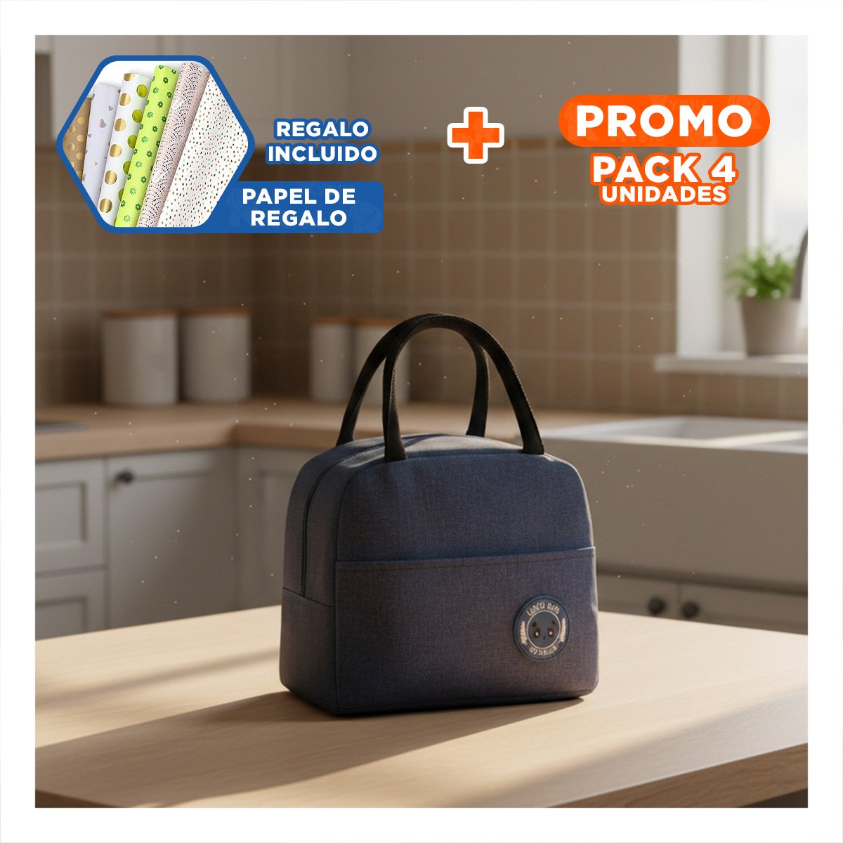 PACK4 ESTUCHE TERMICO PERSONAL CON DETALLE OSO AZUL MARINO Y+PAPEL REGALO - 1