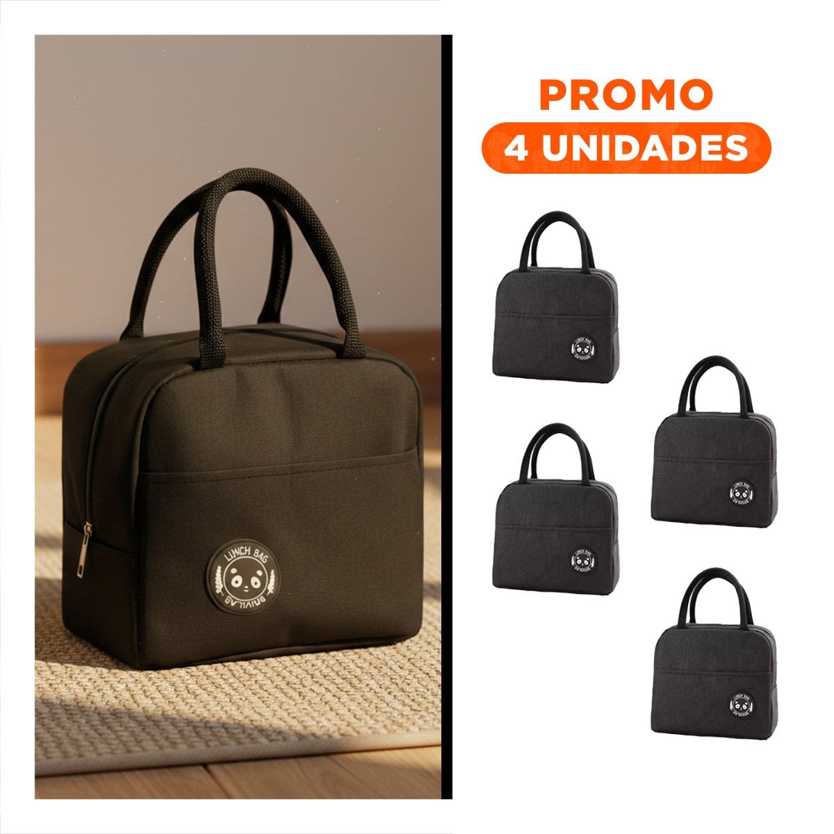 PACK4 ENVASE DE COMIDA Y BOLSILLO EXTERIOR COMPACTO PARA DIARIO NEGRO Y+REGALO STICKER - 1