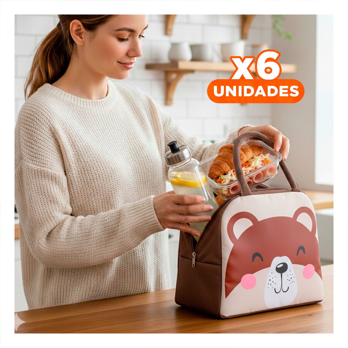 PACK6 RECIPIENTE TERMICO PARA NIÑOS Y ADULTOS CON COMPARTIMENTOS OSO MARRON Y+REGALO STICKER - 1