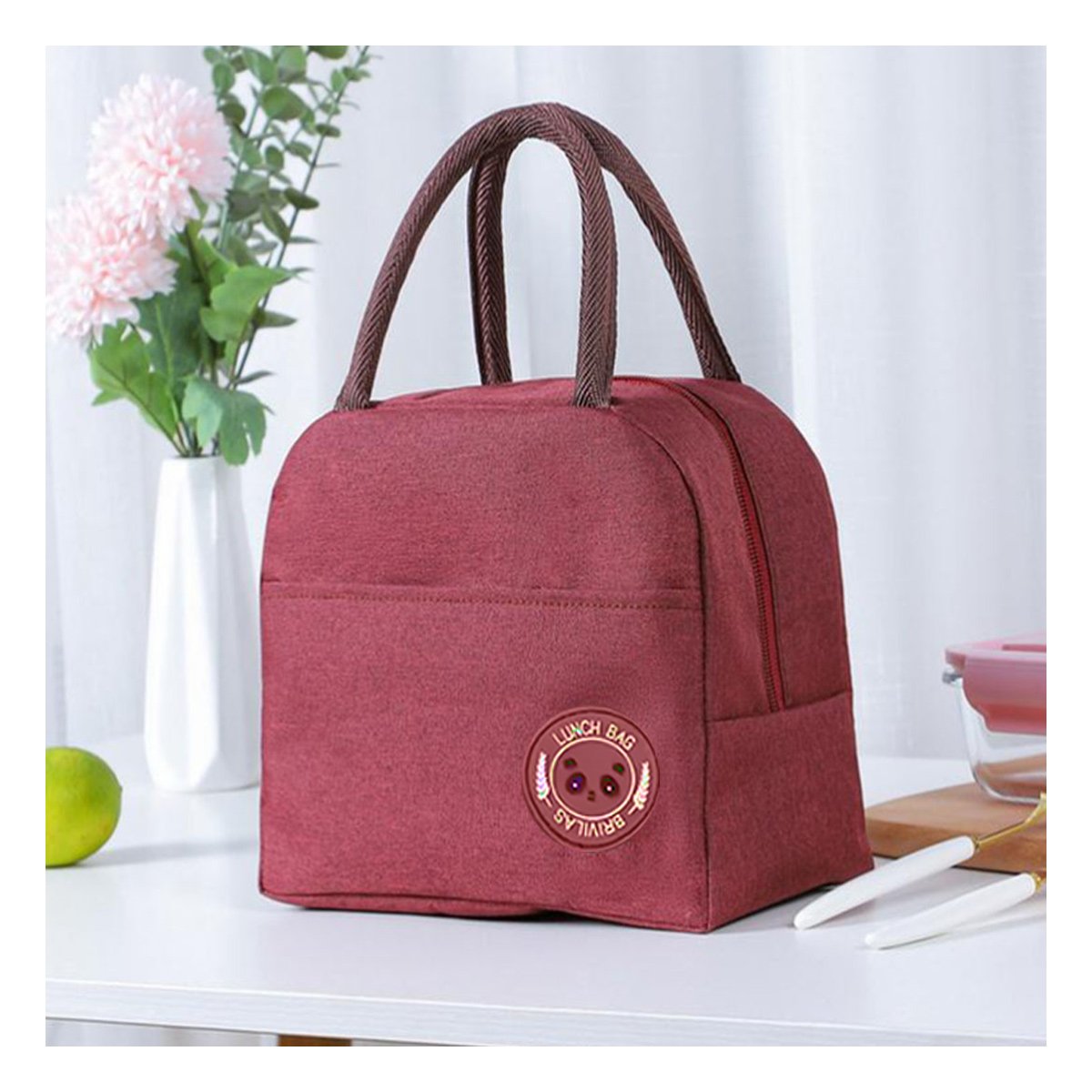 PACK2 LUNCH BOX TERMICA Y BOLSILLO EXTERIOR LIGERA Y RESISTENTE GUINDA Y+REGALO STICKER - 5