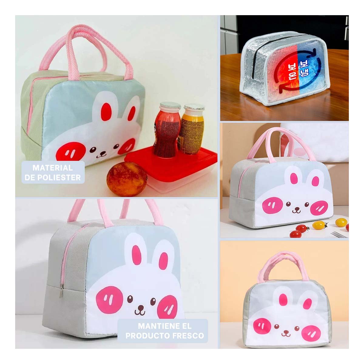 ESTUCHE DE COMIDA TERMICO PERFECTO PARA OFICINA Y EXCURSIONES CONEJO PLOMO CLARO Y+POST IT - 5