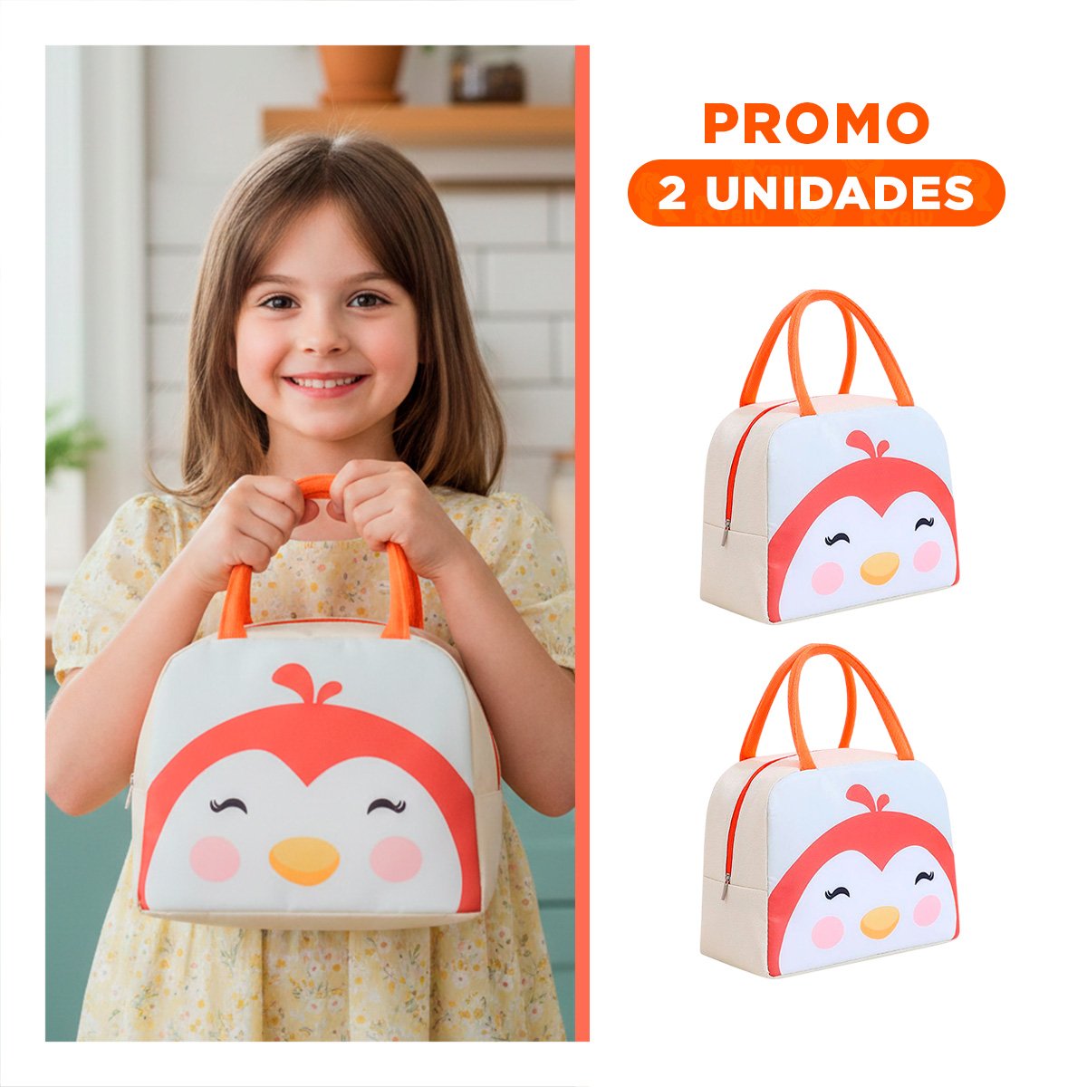 PACK2 ESTUCHE DE COMIDA TERMICO LIGERO Y PRACTICO PINGUINO BEIGE - 1