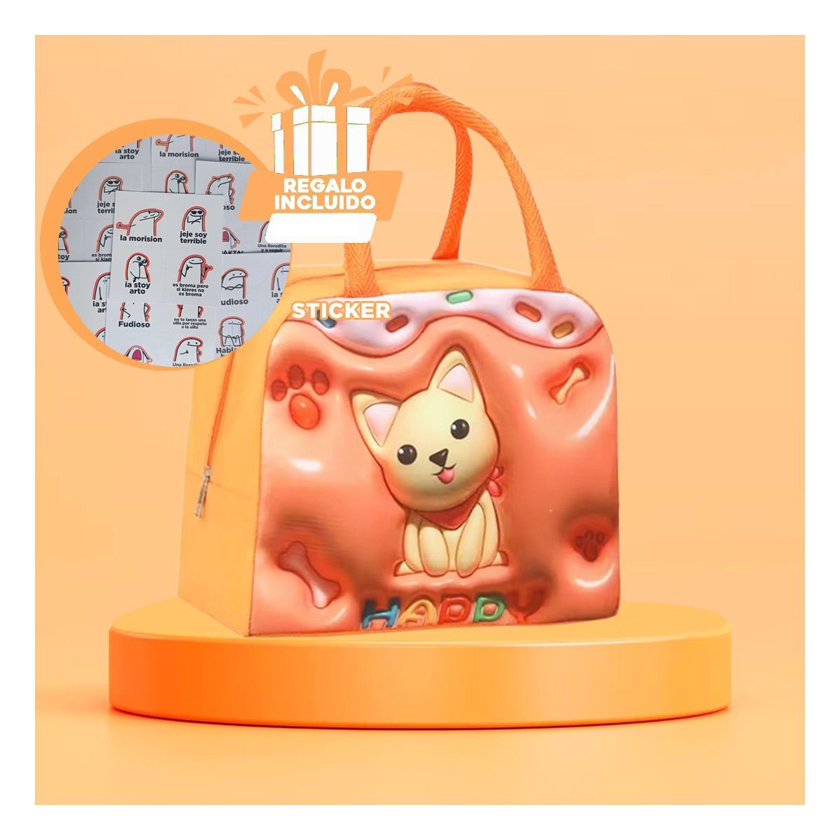ORGANIZADOR DE COMIDAS PARA COLEGIO CON ESTILO PERRO NARANJA Y+REGALO STICKER - 1