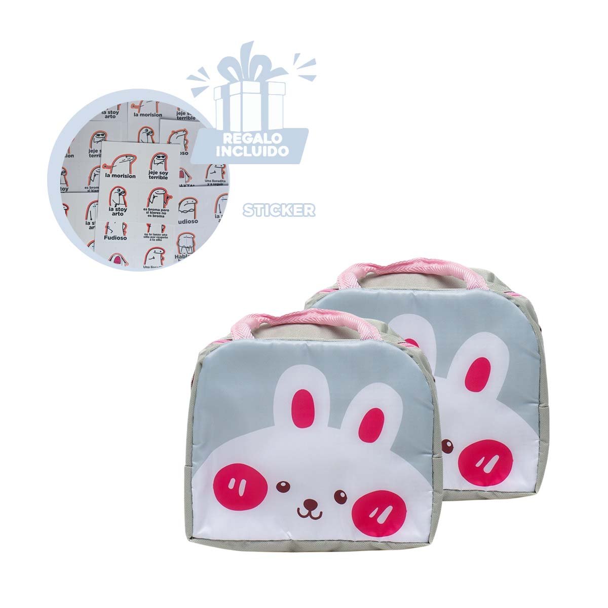 ESTUCHE DE COMIDA TERMICO CON COMPARTIMENTOS INTERNOS CONEJO PLOMO CLARO Y+REGALO STICKER - 1