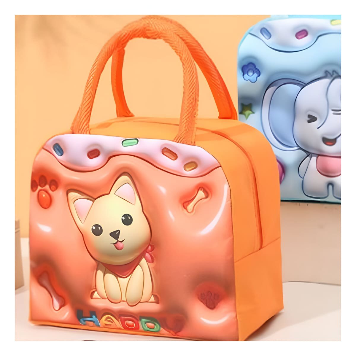 PACK4 CAJA DE ALMUERZO CON IMAGEN ENCANTADORA NARANJA Y+PAPEL REGALO - 5