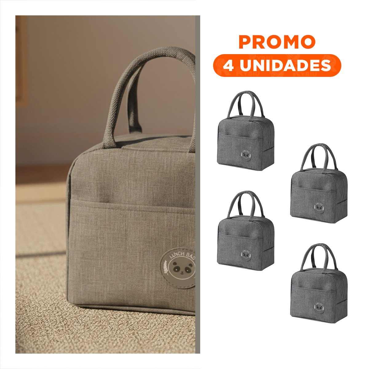 PACK4 LUNCH BOX Y BOLSILLO EXTERIOR AMPLIA PARA ALIMENTOS PLOMO Y+REGALO STICKER - 1