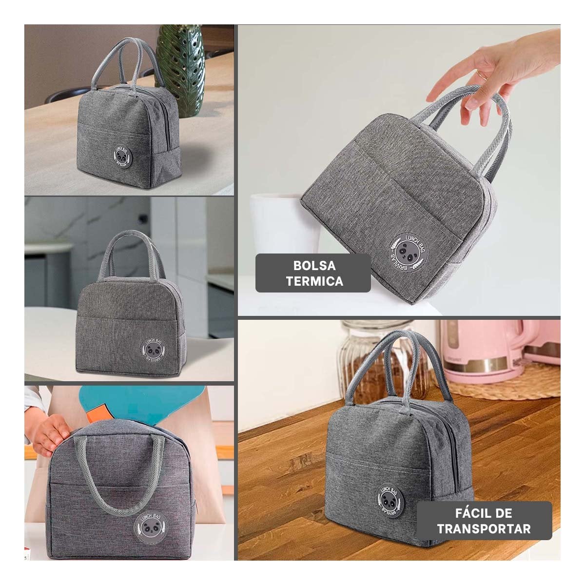 PACK4 LUNCH BOX Y BOLSILLO EXTERIOR AMPLIA PARA ALIMENTOS PLOMO Y+REGALO STICKER - 2