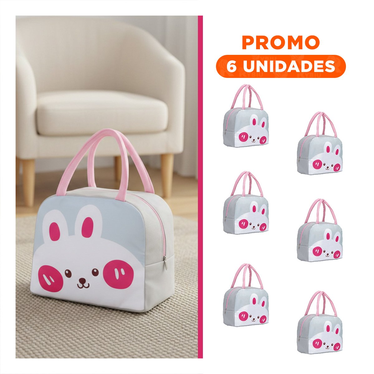 PACK6 RECIPIENTE ALIMENTICIO TERMICO PARA ALMUERZOS Y SNACKS CONEJO PLOMO CLARO - 1