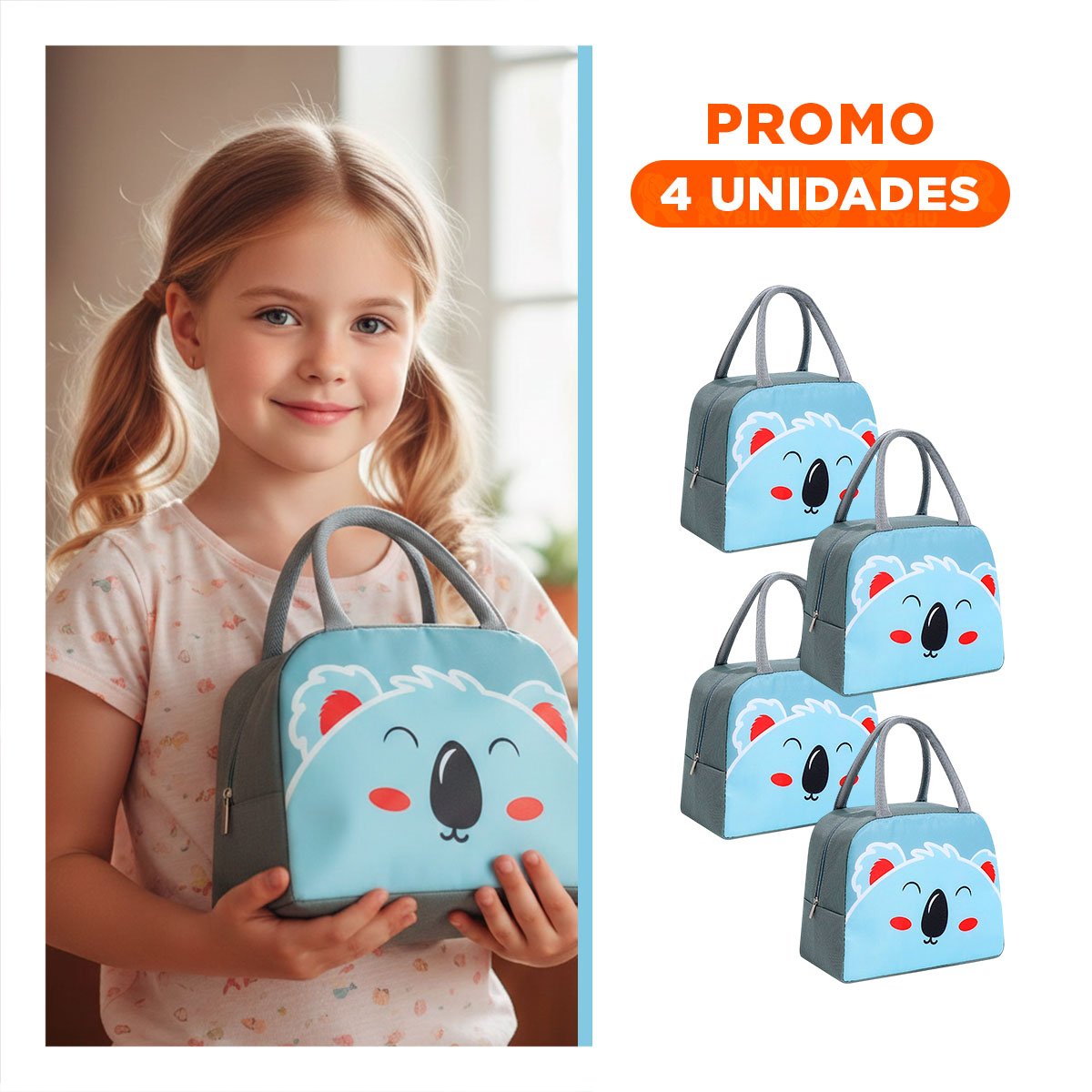 PACK4 BOLSA DE ALMUERZO TERMICA MANTIENE COMIDA CALIENTE KOALA PLOMO OSCURO Y+REGALO STICKER - 1