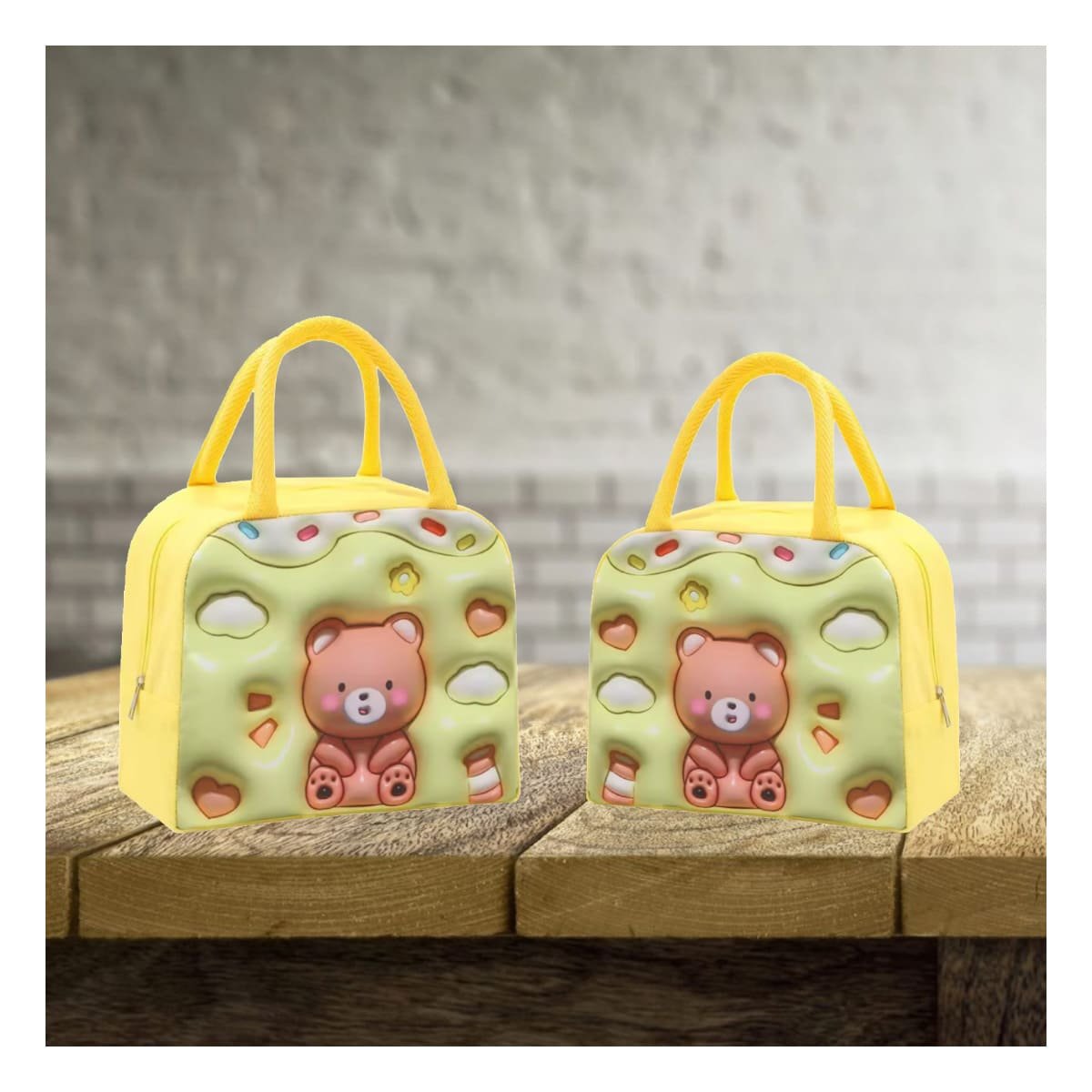 CONTENEDOR DE COMIDA KAWAII OSO CON ESPACIO FRONTAL AMARILLO Y+PAPEL REGALO - 2