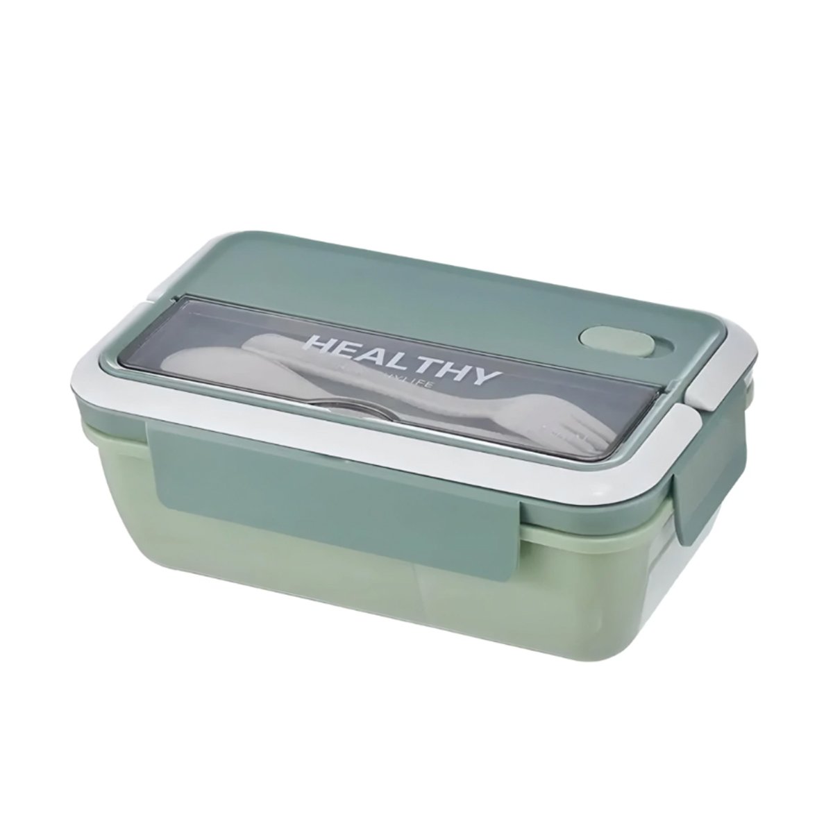 PACK2 CAJA RECTANGULAR CON CUBIERTOS PARA GUARDAR SNACKS 1100ML VERDE Y+REGALO STICKER - 2
