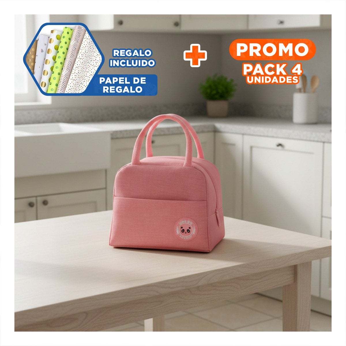 PACK4 ESTUCHE DE COMIDA Y BOLSILLO EXTERIOR PERFECTO PARA SALIDAS ROSADO Y+PAPEL REGALO - 1