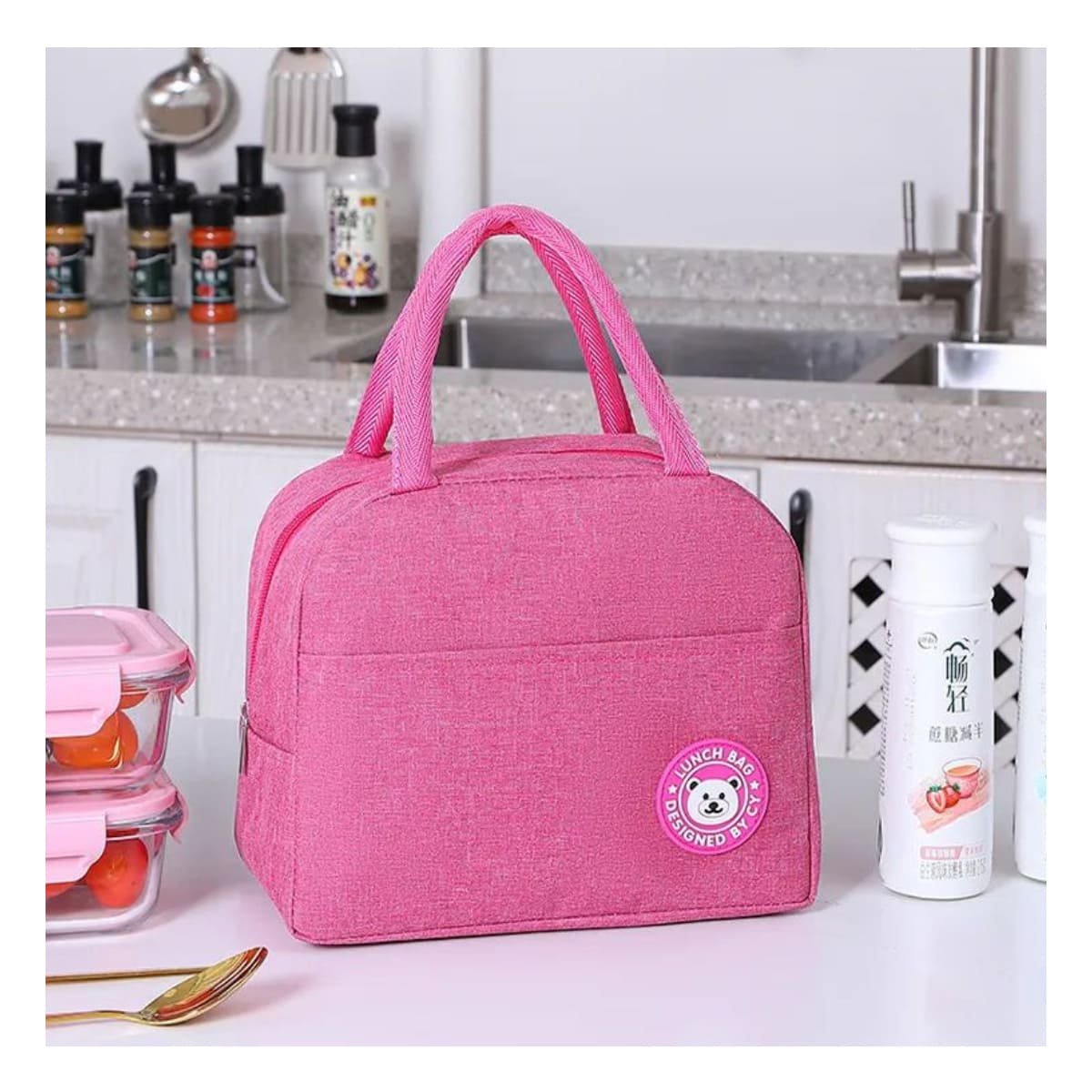 PACK4 ESTUCHE DE COMIDA Y BOLSILLO EXTERIOR PERFECTO PARA SALIDAS ROSADO Y+PAPEL REGALO - 2