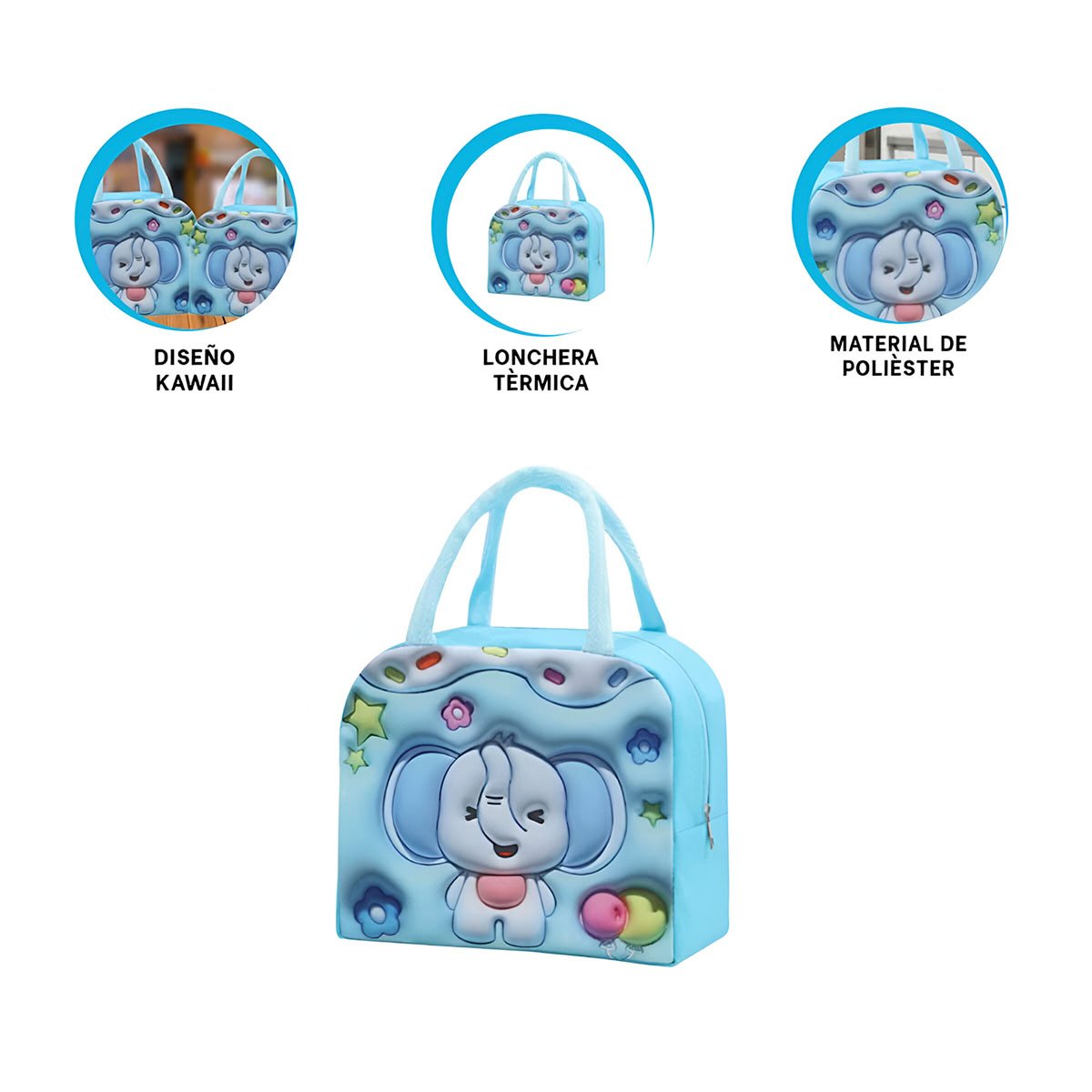 CAJA TERMICA KAWAII ELEFANTE PARA TRANSPORTE SEGURO CELESTE - 3
