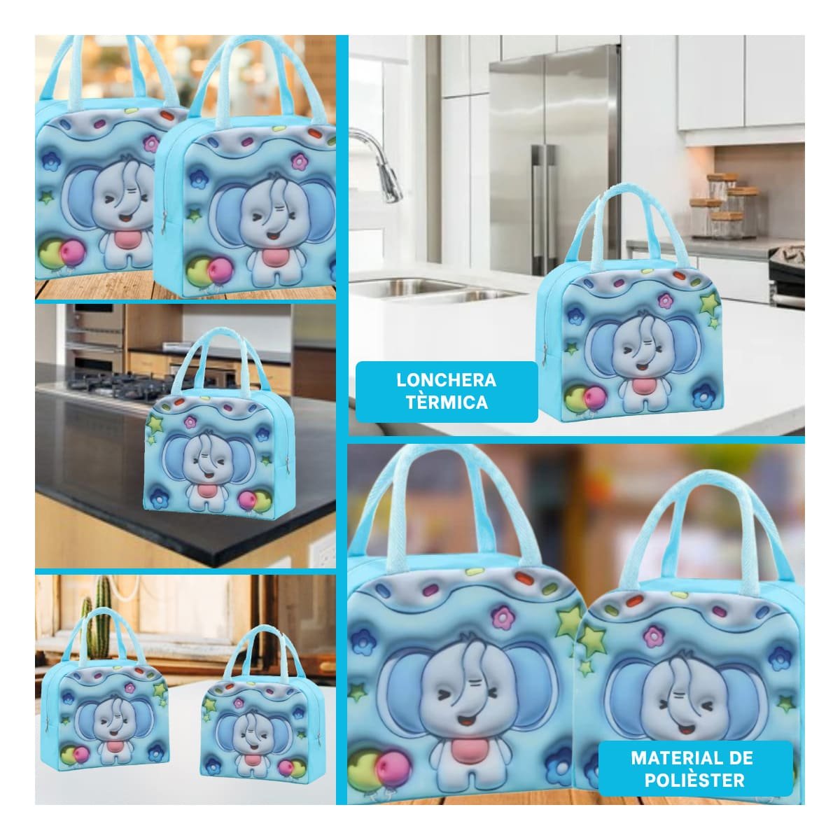 CAJA TERMICA KAWAII ELEFANTE PARA TRANSPORTE SEGURO CELESTE - 5