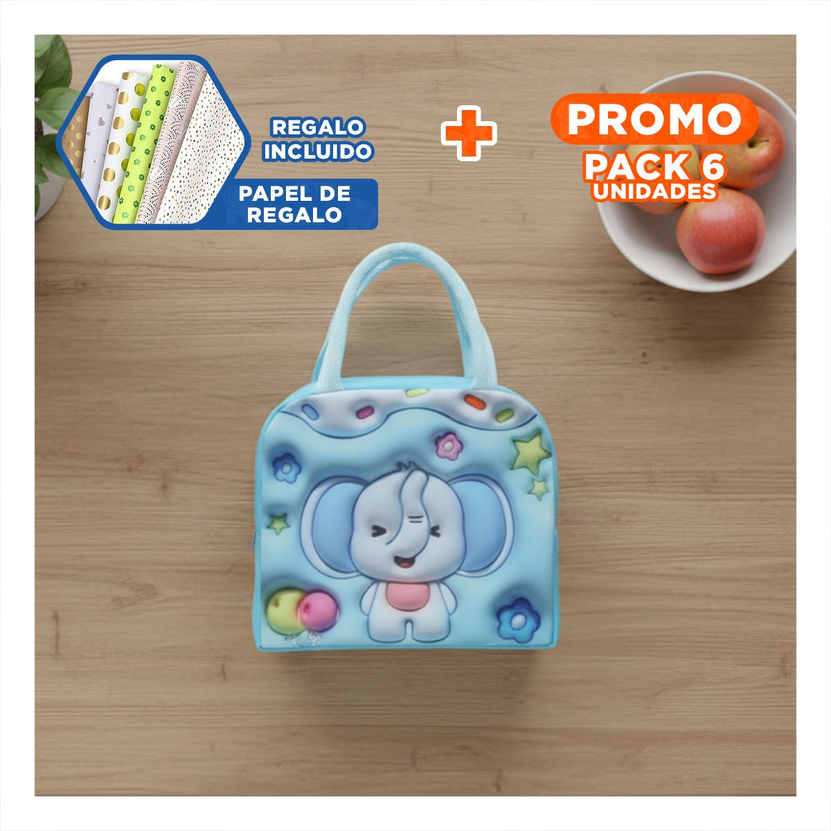PACK6 LUNCH BOX TERMICA PRACTICA PARA SNACKS RAPIDOS CELESTE Y+PAPEL REGALO - 1