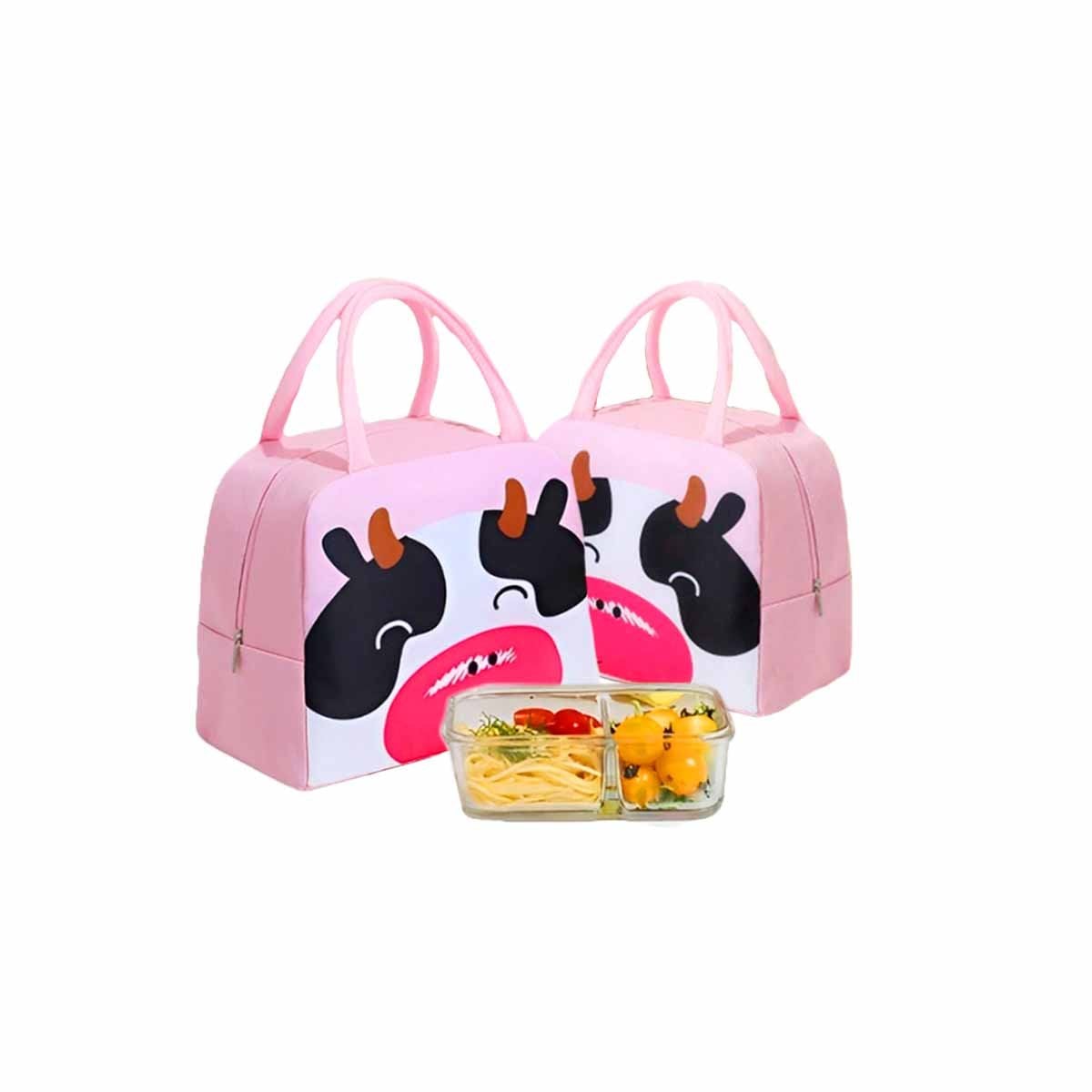 PACK6 LUNCH BOX TERMICA DE VACA CON CIERRE SEGURO ROSADO Y+REGALO STICKER - 2