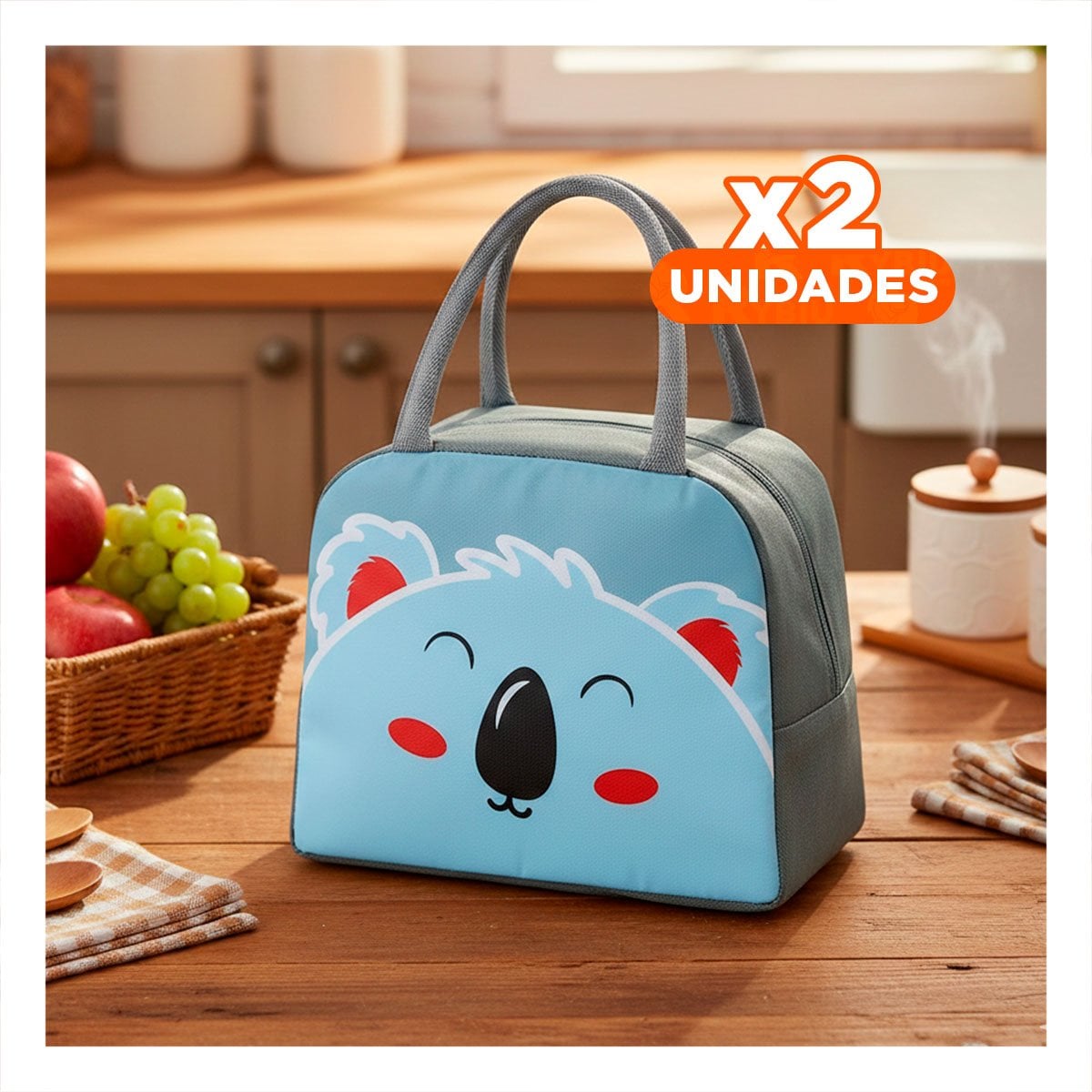 PACK2 LUNCH BOX TERMICA PARA OFICINA Y ESCUELA KOALA PLOMO OSCURO Y+REGALO STICKER - 1